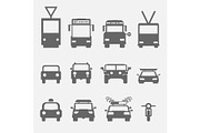 simple transport icons front view.