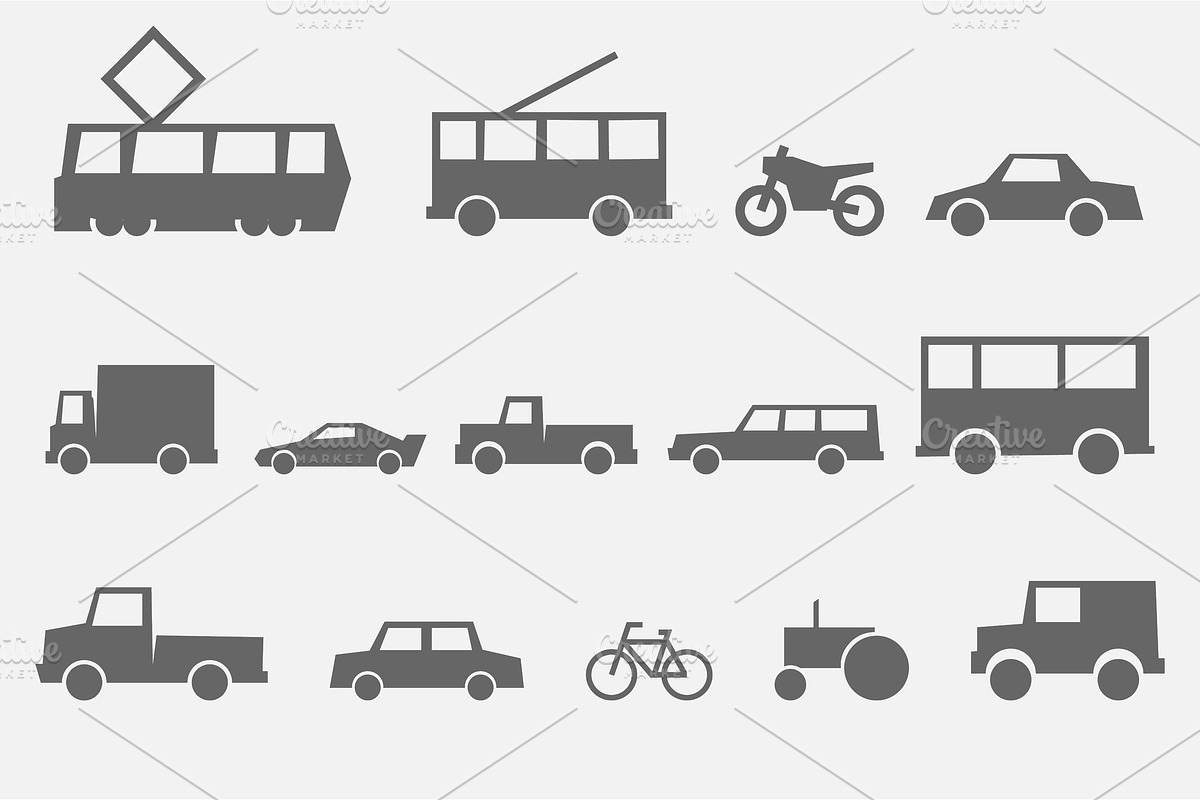 city transport simple monochrome icons side view in Illustrations - product preview 8