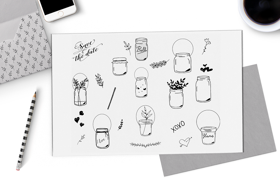 Clip art mason jars - hand drawn in Illustrations - product preview 8