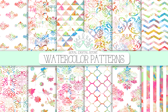 WATERCOLOR PATTERNS digital paper in Patterns - product preview 1