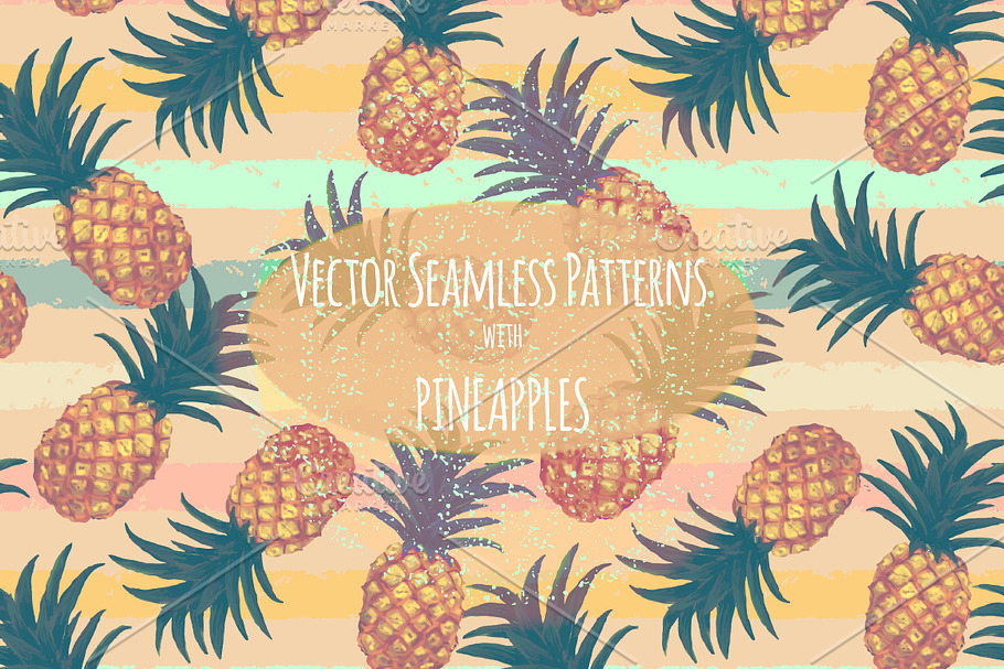 Pineapples patterns set. Hand drawn in Patterns - product preview 8