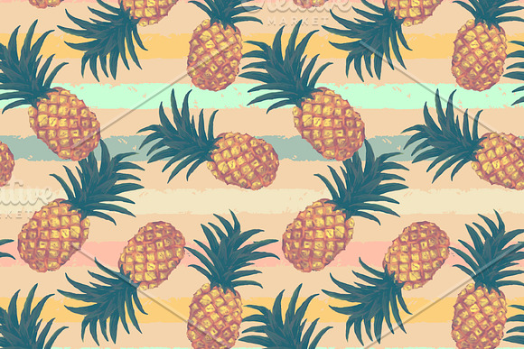 Pineapples patterns set. Hand drawn in Patterns - product preview 1