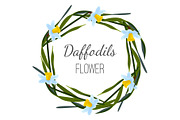 Daffodils flower poster with wreath of wild flowers