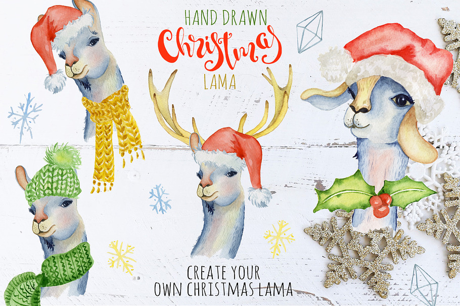 Christmas lama watercolor creator 1 in Illustrations - product preview 8