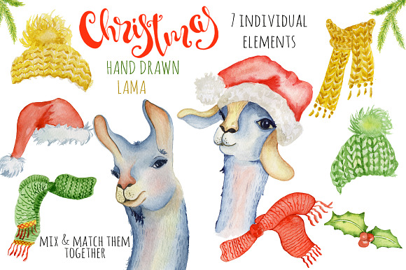 Christmas lama watercolor creator 1 in Illustrations - product preview 1