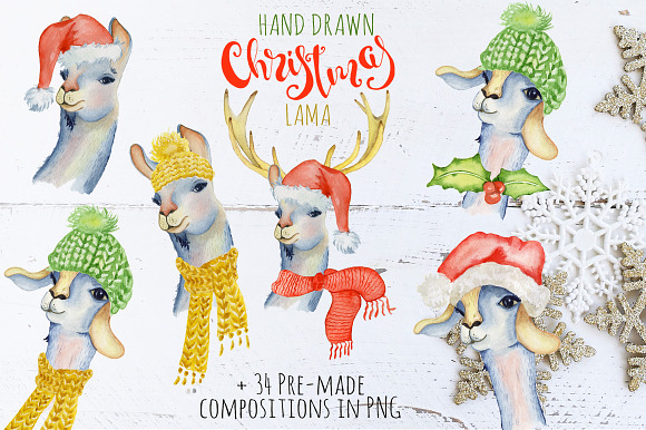 Christmas lama watercolor creator 1 in Illustrations - product preview 2