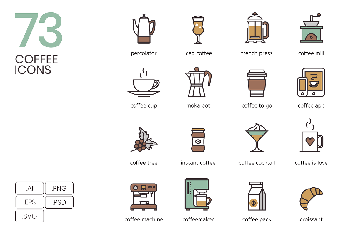 73 Coffee Icons in Flat Icons - product preview 8