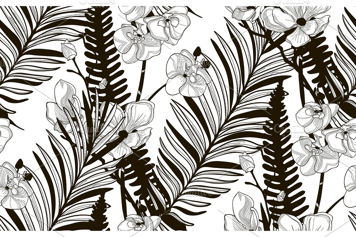 Vector Seamless Pattern with Drawn Flowers and Leaves in Patterns - product preview 8