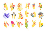 Funny alpaca characters posing in different situations, cartoon emoji alpaca colorful Illustrations