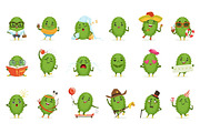 Cute cactus cartoon characters set, cacti activities with different emotions and poses, colorful detailed vector Illustrations