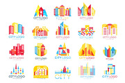 City logo original design set, logotype elements with buildings vector Illustrations