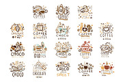set of colorful hand drawn vector Illustrations for coffee shop