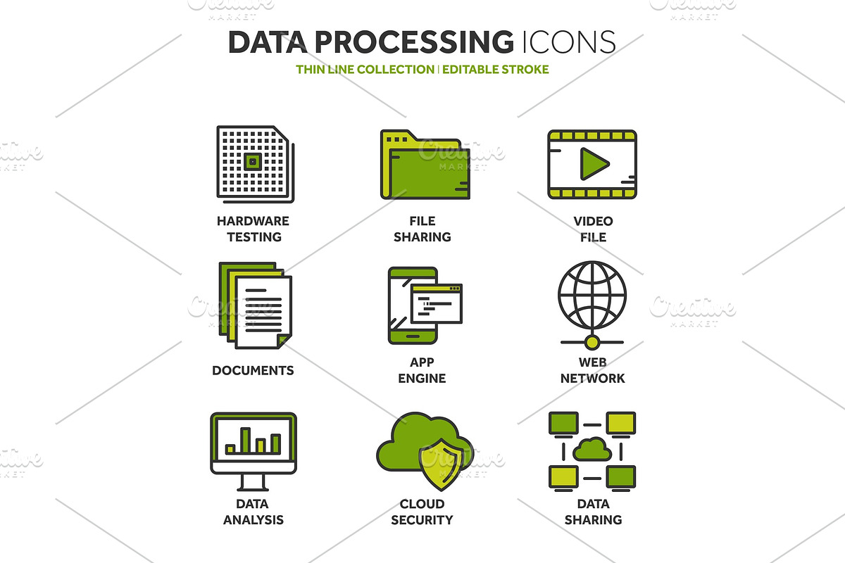 Cloud computing. Internet technology. Online services. Data, information security. Connection. Thin line blue web icon set. Outline icons collection.Vector illustration. in Illustrations - product preview 8