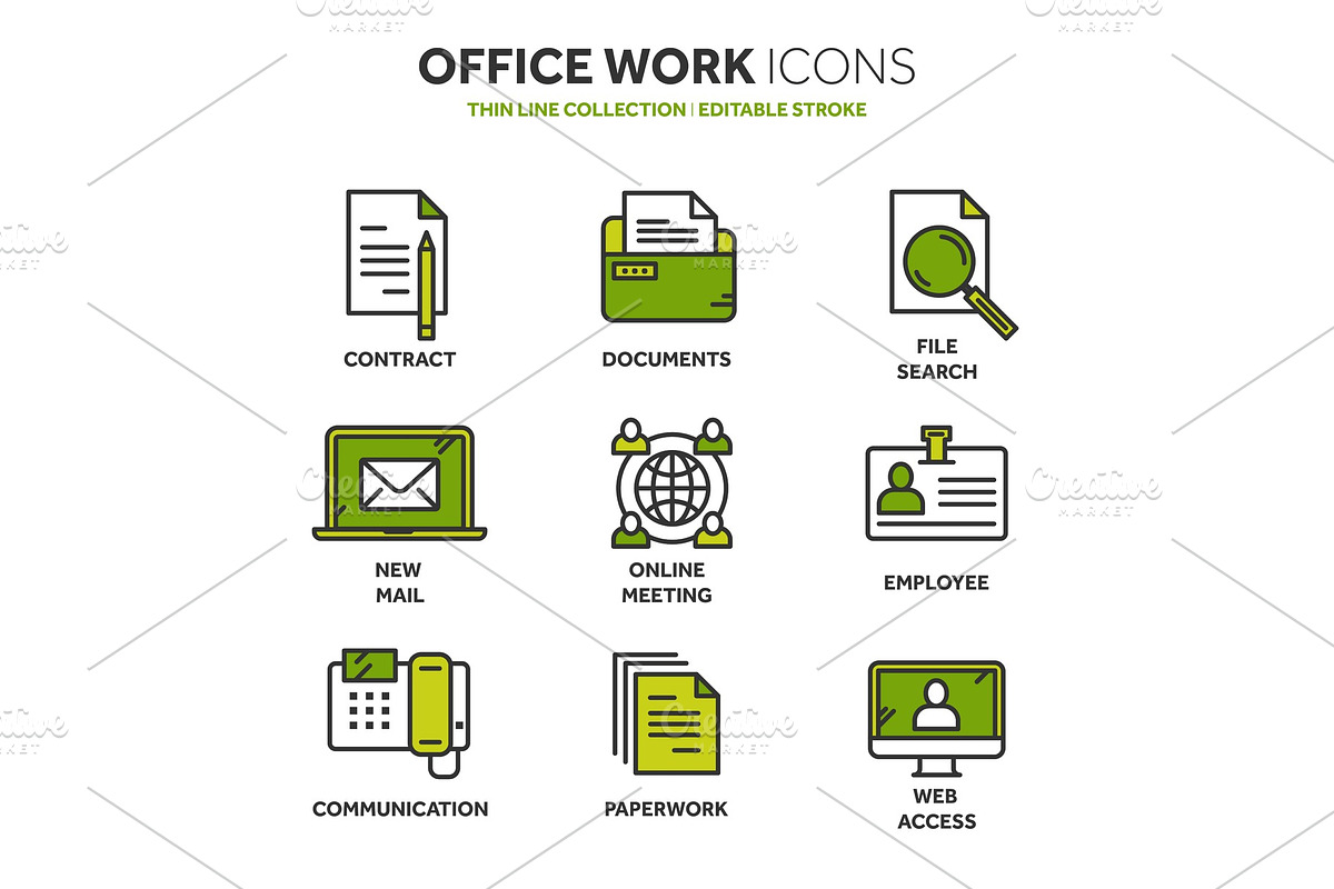 Business and office work. Documents, paperwork. Businessman. Thin line blue web icon set. Outline icons collection. Vector illustration. in Illustrations - product preview 8