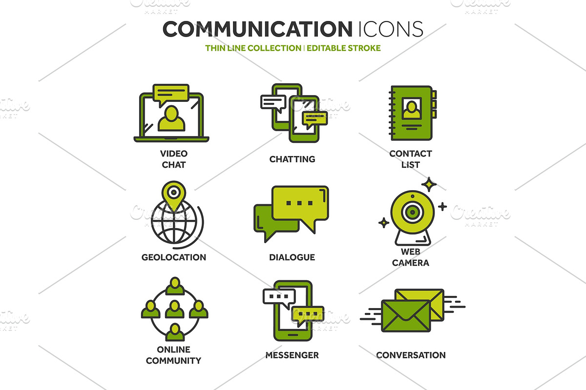 Communication. Social media. Online chatting. Phone call, app messenger. Mobile,smartphone. Computing.Email. Thin line blue web icon set. Outline icons collection. Vector illustration. in Illustrations - product preview 8