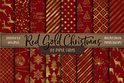 Red and gold Christmas digital paper