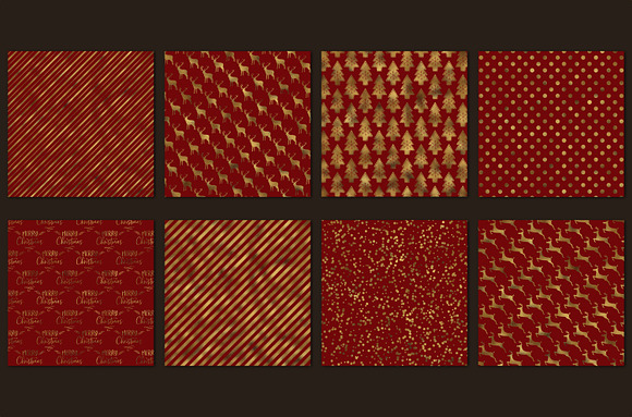 Red and gold Christmas digital paper in Patterns - product preview 1