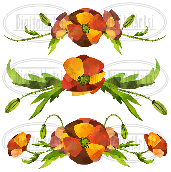 Watercolor Poppies Clipart in Illustrations - product preview 3