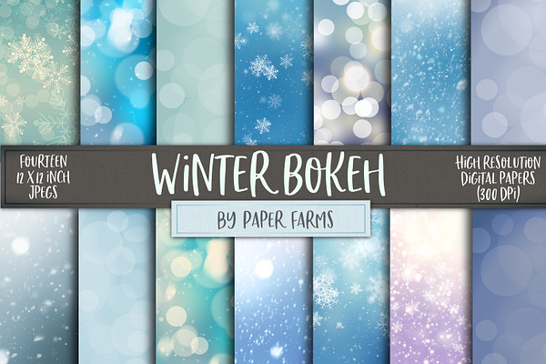 Winter bokeh digital paper 