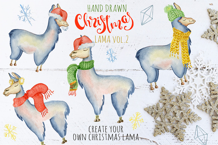 Christmas lama watercolor creator 2 in Illustrations - product preview 8
