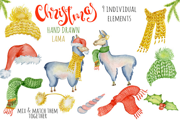 Christmas lama watercolor creator 2 in Illustrations - product preview 1