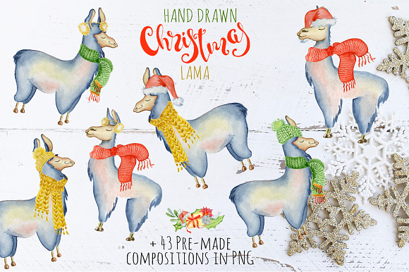 Christmas lama watercolor creator 2 in Illustrations - product preview 2