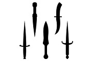 Set of dagger knives black silhouettes with very sharp edges