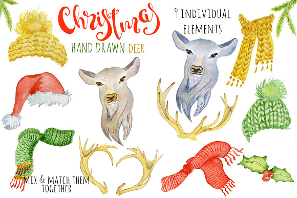 Christmas deer watercolor creator in Illustrations - product preview 1