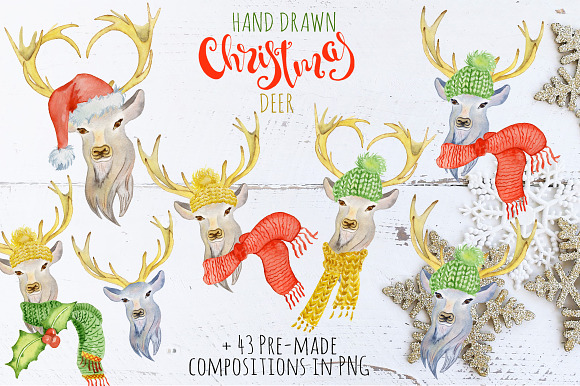 Christmas deer watercolor creator in Illustrations - product preview 2