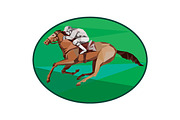 Jockey Horse Racing Oval Low Polygon