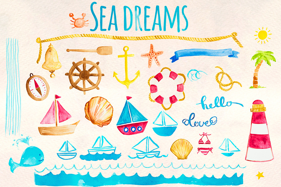 Seaside Ocean Nautical Watercolor in Illustrations - product preview 8
