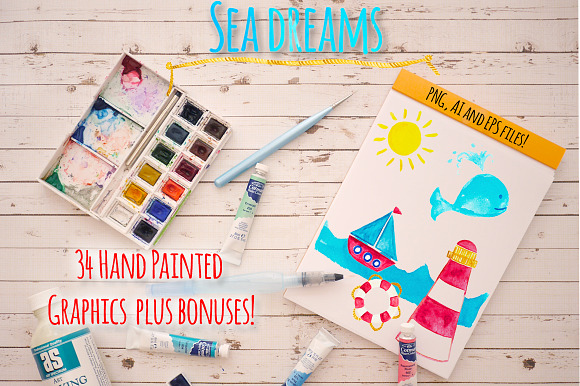 Seaside Ocean Nautical Watercolor in Illustrations - product preview 2