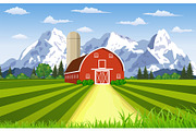 Cartoon farm green seeding field,