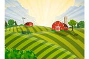 Cartoon farm green seeding field,