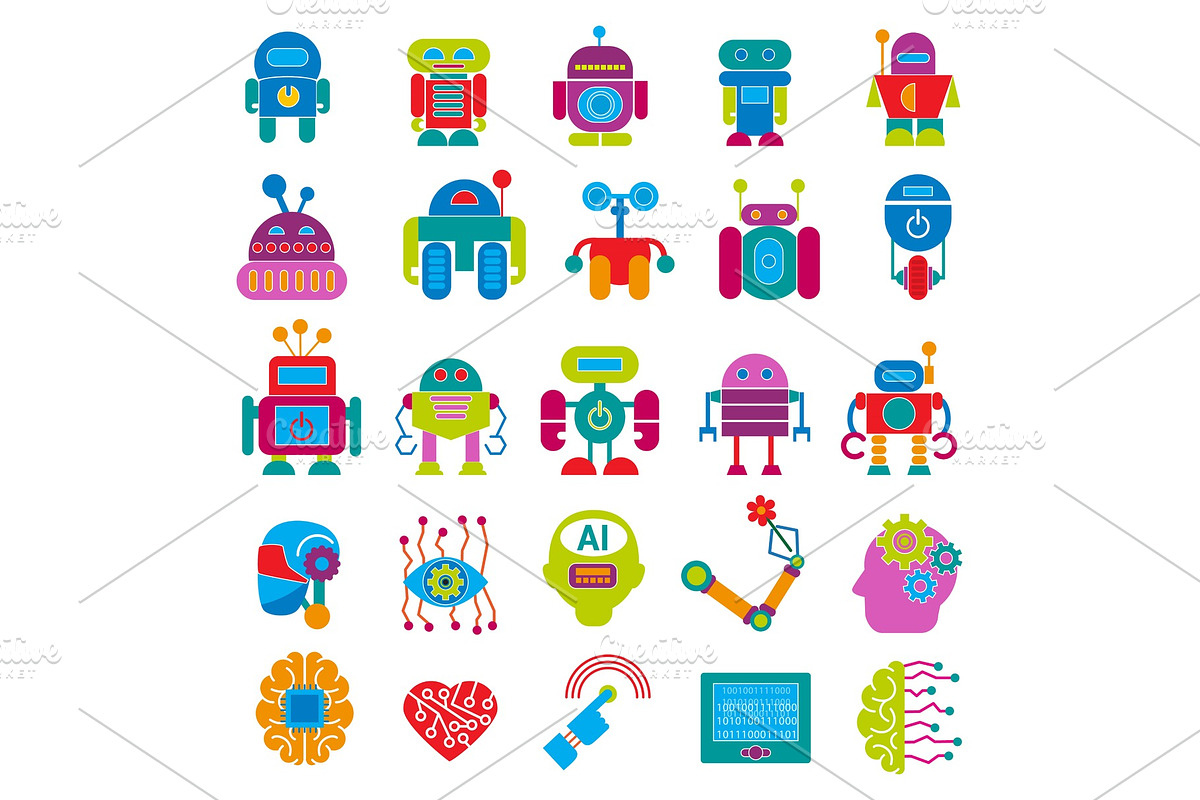 Vector robot technology design futuristic kid flat baby children cyborg robotic character machine science future illustration isolated on white background in Illustrations - product preview 8