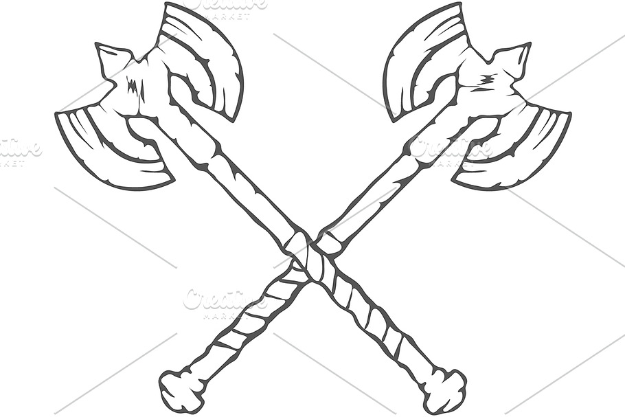 Hand Drawn Crossed Battle Axes