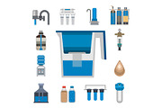 Water purification icon faucet fresh recycle pump astewater treatment collection vector illustration.