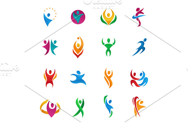 Abstract vector people silhouette teams and groups human figure shapes logo icons concept design graphic characters set vector illustration