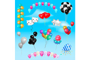 Different 3d realistic balloonss in air happy Birthday gift collection of colorful gel balls vector set illustration