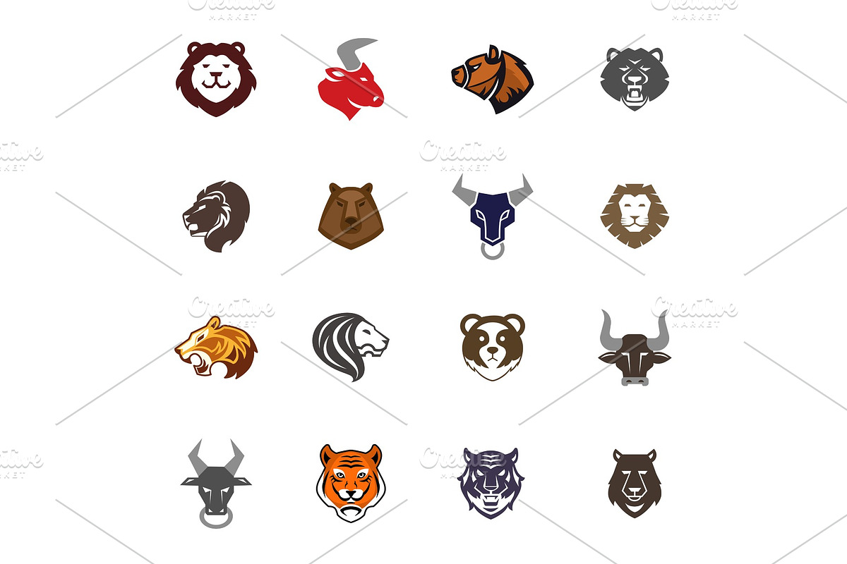 Wild animals head logo badges labels design face quality emblem templates leader icon business company symbol vector illustration. in Objects - product preview 8