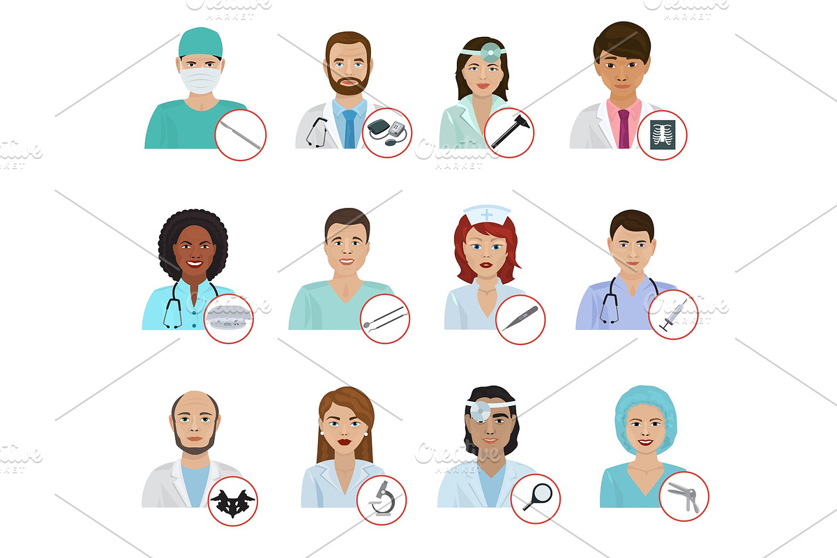 Different doctors avatar face portraits hospital staff characters flat medicine professional physician people vector illustration. in Objects - product preview 8