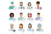 Different doctors avatar face portraits hospital staff characters flat medicine professional physician people vector illustration.