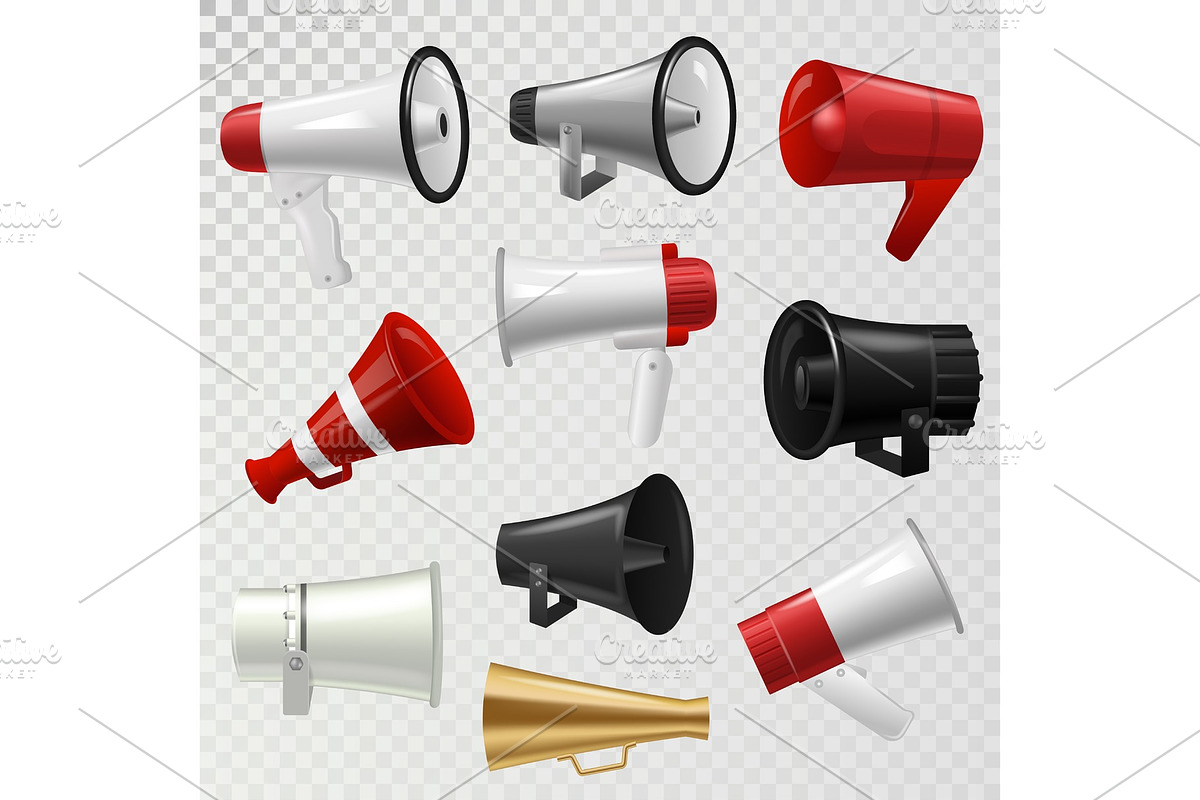 Megaphone realistic 3d high volume speaker device mouthpiece speaking-trumpet vector illustration. in Objects - product preview 8