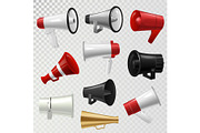Megaphone realistic 3d high volume speaker device mouthpiece speaking-trumpet vector illustration.