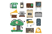 Retro vintage household appliances vector kitchenware antique technology utensil housework electric equipment illustration.