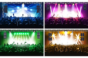 Music festival or concert streaming stage scene with lights fanzone vector illustration party human hands silhouette