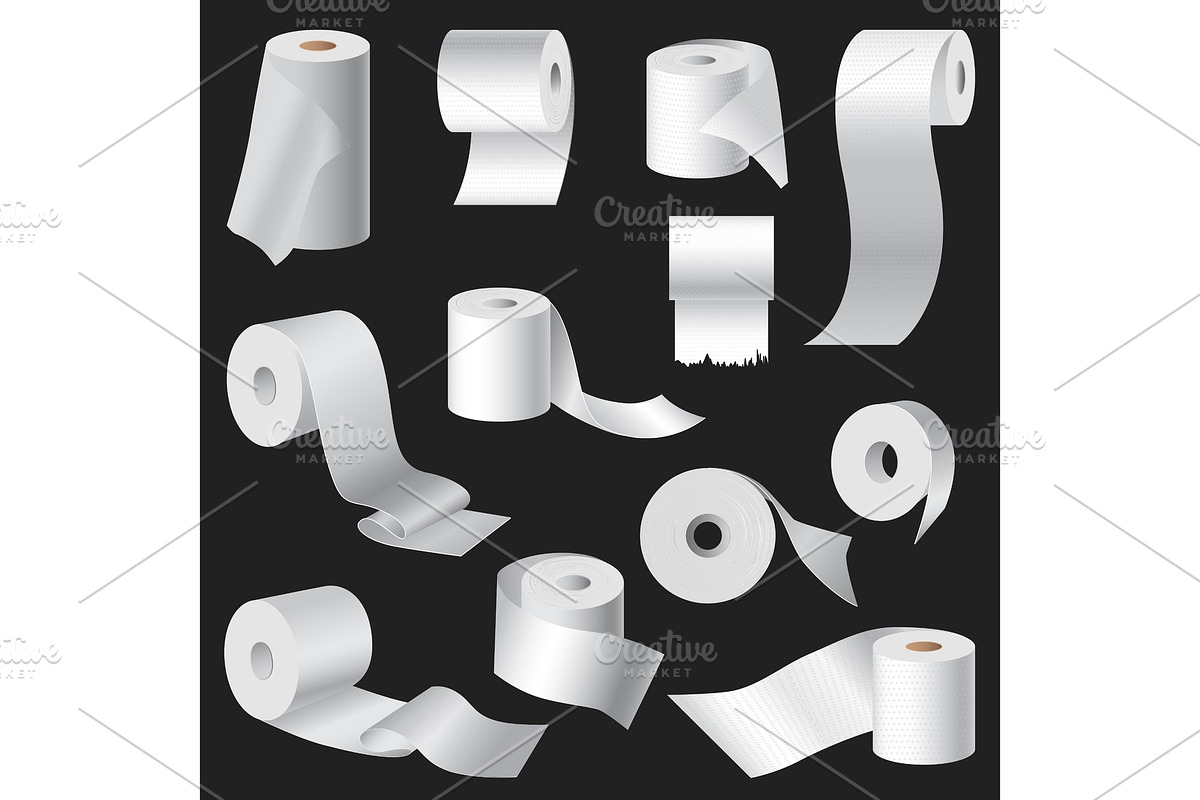 Realistic toilet paper and kitchen towel roll template mockup set isolated vector illustration blank white 3d packaging in Objects - product preview 8