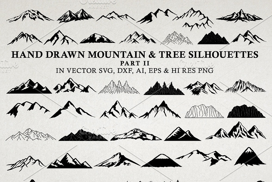 Hand Drawn Mountains and Trees 2