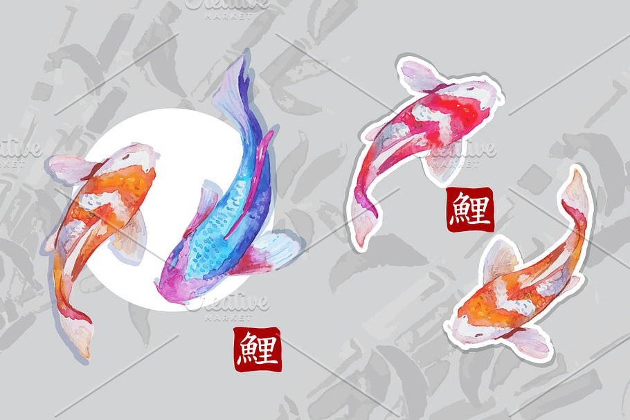 Watercolor carps koi in Illustrations - product preview 8