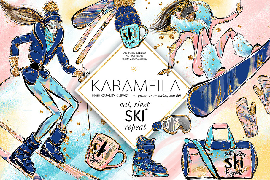 Skiing & Snowboarding Clipart in Illustrations - product preview 8
